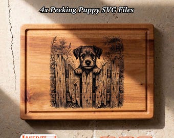 4 Peeking Puppy SVG Files, Dog Charcuterie Board Engraving, Glowforge Lightburn Xtool CNC Digital
