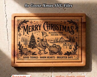 8 Christmas Goose SVG Files, Farmhouse Holiday Engraving Bundle, Glowforge LightBurn xTool CNC Digital Designs
