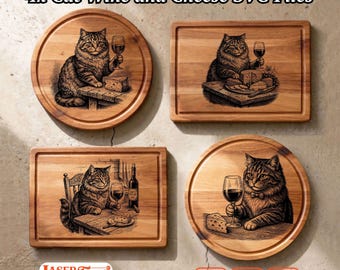 4 Cat Wine SVG Laser Files, Charcuterie Board Engraving, CNC Glowforge Xtool Lightburn Digital