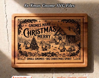 8 Christmas Gnome SVG Files, Holiday Engraving Bundle, Glowforge LightBurn xTool CNC Digital Designs