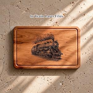 8 archivos SVG de trenes de vapor para grabado láser, tabla de embutidos, CNC Glowforge Xtool Lightburn Digital