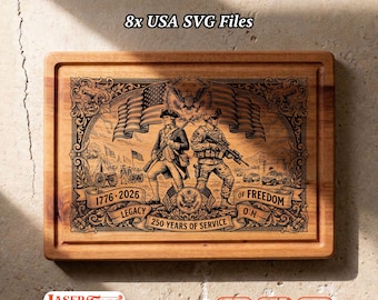 8 Military Heritage SVG Files, Patriotic Charcuterie Board Engraving, Glowforge Lightburn Xtool CNC Digital