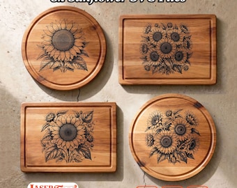 8 Sunflower Floral SVG Laser Files, Charcuterie Board Engraving Designs, Glowforge Xtool Lightburn CNC