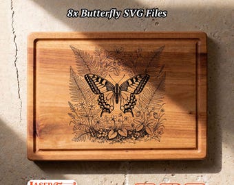 8 Butterfly Floral SVG Laser Files, Charcuterie Board Engraving Designs, Glowforge Xtool Lightburn CNC