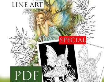 PRINTABLE, PDF Coloring book, Instant download, Line Art, Faeries,  Art of Janna Prosvirina