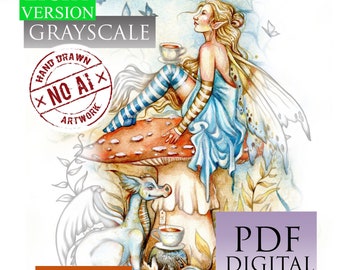 Pixies and Fairies Volume 2, Grayscale LIGHT version, Digital Coloring  Book, PDF, Printable, Instant download,  Art of Janna Prosvirina