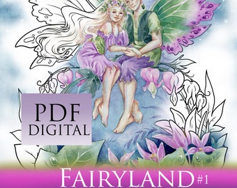 PRINTABLE, Fairyland #1 Line Art PDF Coloring book, Instant download, Faeries,  Art of Janna Prosvirina