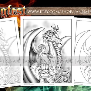 Dragon Digital Stamp, Printable, Instant download, Digi stamp, Coloring page, Art of Janna Prosvirina