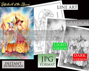Sello digital, imprimible, descarga instantánea, sello digital, página para colorear, Samhain, arte de Janna Prosvirina