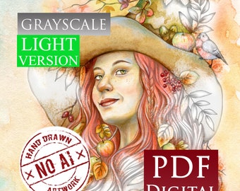 Fancy Hats, Grayscale Light, Digital Coloring  Book, PDF, Printable, Instant download,  Art of Janna Prosvirina