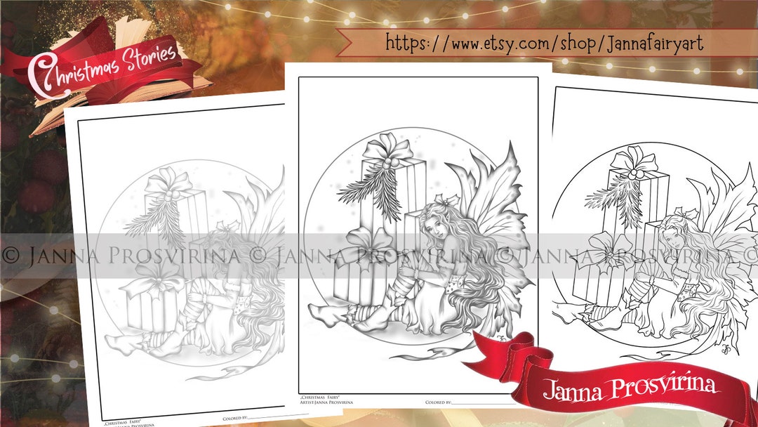 Christmas Fairy, Christmas Coloring Page, Instant Download, Digi Stamp