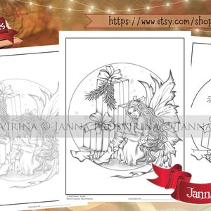 Christmas Fairy, Christmas Coloring Page, Instant download, Digi stamp, Art of Janna Prosvirina