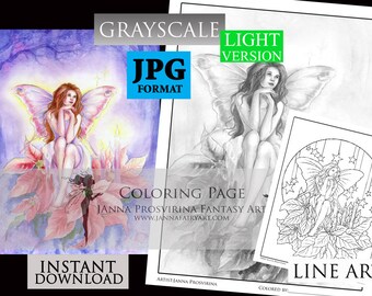 GRAYSCALE, Printable, Instant download, Digital Stamp, Coloring page, Christmas, Winter Holidays, Art of Janna Prosvirina