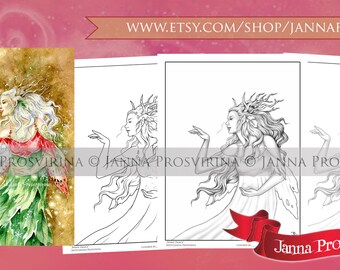 Counting Snowflakes, Coloring page, Christmas, Winter, Instant download, Digi stamp,  Art of Janna Prosvirina