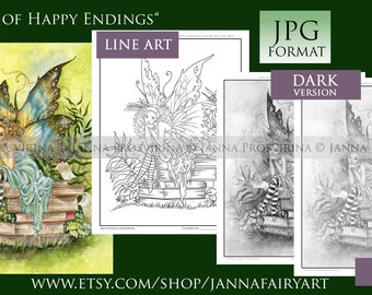 Coloring Page, Printable, Instant download, Digital stamp, Fairy,   Art of Janna Prosvirina