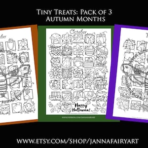 Autumn Month Treats Countdown Coloring Page, Calendar to Color, Printable, Art of Janna Prosvirina
