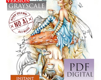 Pixies and Fairies Volume 2, Grayscale DARK version, Digital Coloring  Book, PDF, Printable, Instant download,  Art of Janna Prosvirina