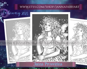 Faebruary 2023, Floralynna, Faery Digital Stamp, Printable page,  Digi stamp, Coloring page, Art of Janna Prosvirina