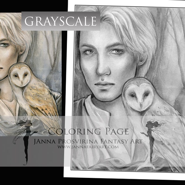 PRINTABLE, Coloring page, Grayscale, Instant download, Digital stamp, Adult Coloring, Art of Janna Prosvirina