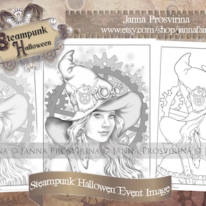 Steampunk Digital Grayscale Line Art Coloring Page, Printable, Instant ...