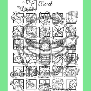 March Tiny Treats Countdown Coloring Page, Calendar to Color, Printable, Art of Janna Prosvirina
