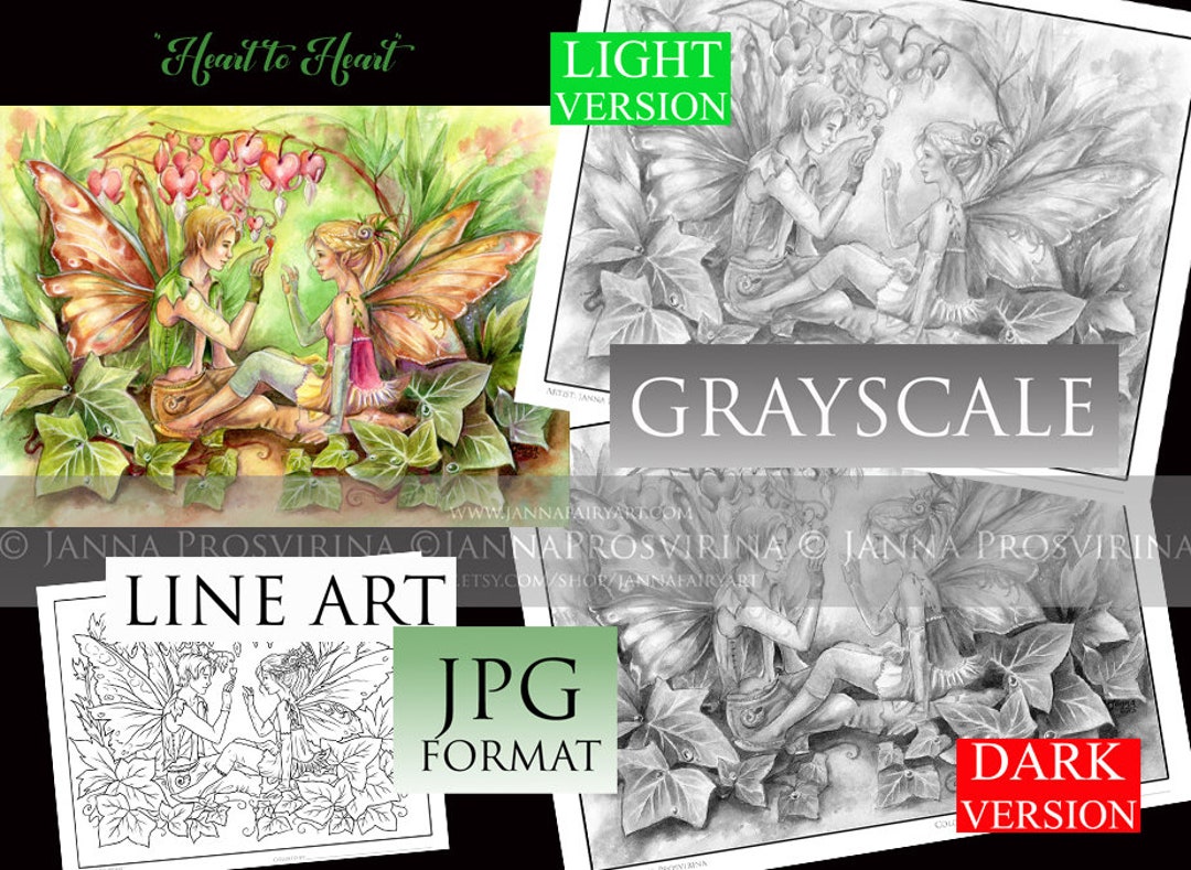 PRINTABLE Grayscale Coloring Page, Instant Download, Digital Stamp, Line Art, Art of Janna ...