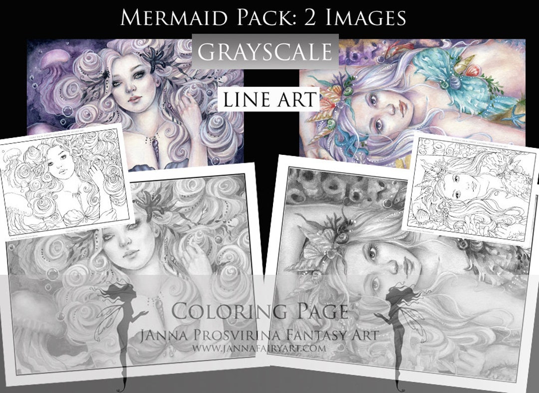 PRINTABLE, GRAYSCALE, Instant Download, Digi Stamp, Coloring Page, Fairy, Art of Janna ...