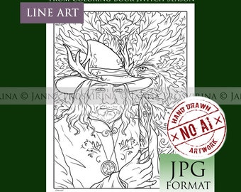 PRINTABLE, Druid, Digital, Stamp, Coloring page, Adult Coloring, Fairy, Janna Prosvirina