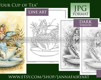 Coloring Page, Printable, Instant download, Digital stamp, Fairy,   Art of Janna Prosvirina