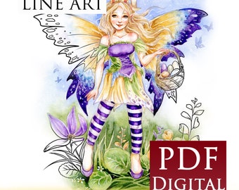 Printable Digital Book, PDF, Coloring,  Instant download, Pixies and Fairies, Art of Janna Prosvirina