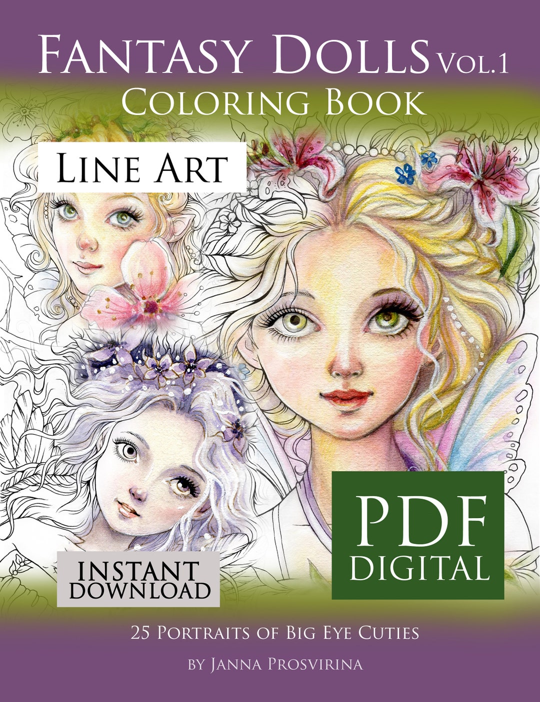 PRINTABLE, PDF Coloring Book, Instant Download, Line Art, Faeries, Big ...