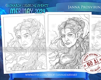 Sea Witch Mermaid Coloring Page, Mermay 2024, Printable , Jannafairyart,  Art of Janna Prosvirina