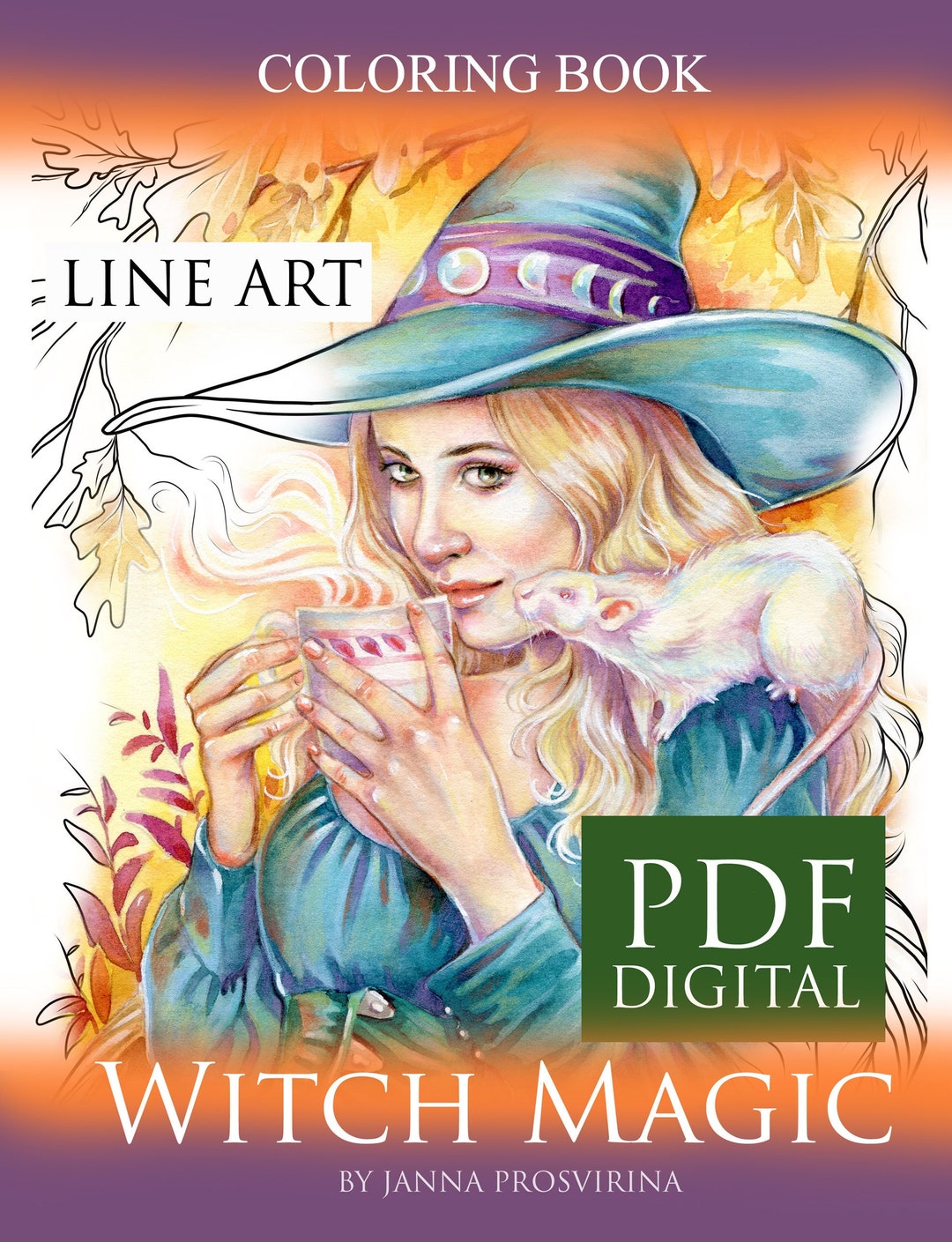 Digital Book Witch Magic Coloring Pdf Printable Instant Download