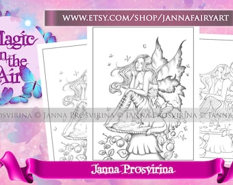 Digital Stamp, Magic in the Air, Faery, Easter, Spring Digital Stamp, Printable page,  Digi stamp, Coloring page, Art of Janna Prosvirina