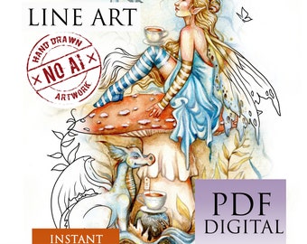 Pixies and Fairies Volume 2, Grayscale LIGHT version, Digital Coloring  Book, PDF, Printable, Instant download,  Art of Janna Prosvirina