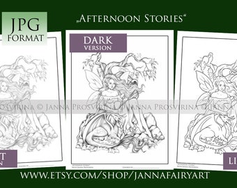 Dragon Digital Stamp, Printable, Instant download, Digi stamp, Coloring page, Art of Janna Prosvirina