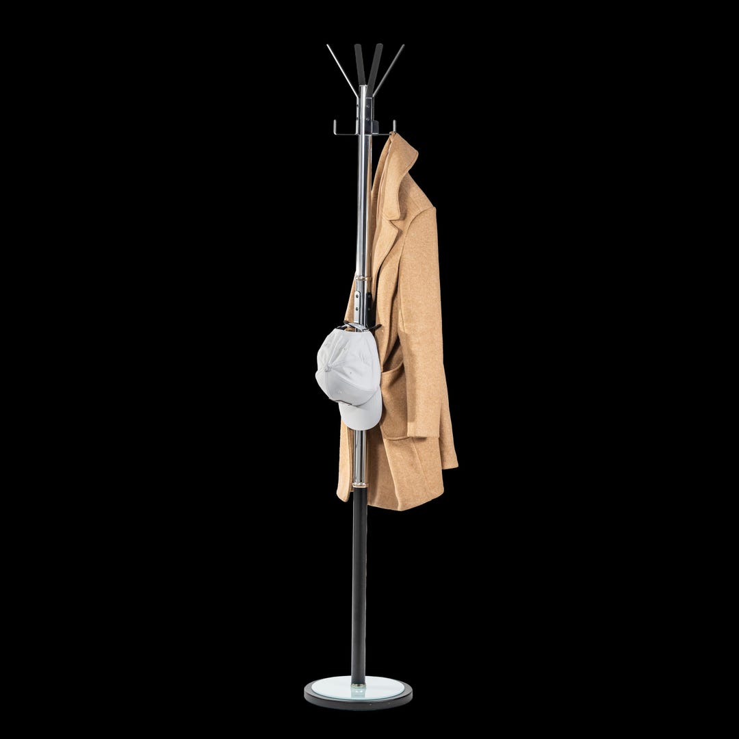 Brushed Steel Coat Rack, 12 Hook Hat Stand, Modern Entryway Organizer ...