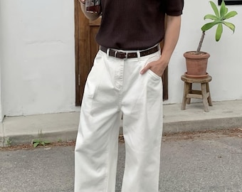 White Baggy Jeans | Oversized Streetwear Pants, Casual College Outfit, Loose Fit Denim, Campus Style