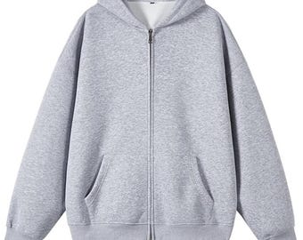 Grey Zip Up Hoodie | Student Streetwear, Campus Sweatshirt, Casual College Hoodie