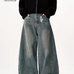 Vaqueros holgados azules / Pantalones de calle oversize, atuendo universitario informal, mezclilla holgada - Estilo universitario