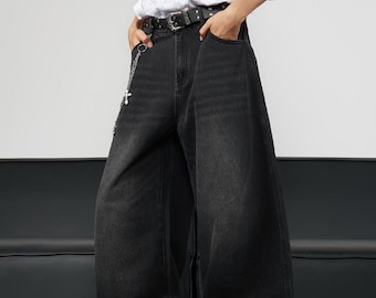 Vaqueros holgados negros / Pantalones de calle oversize, atuendo universitario informal, mezclilla holgada - Estilo universitario