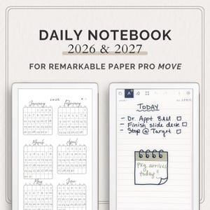 reMarkable Paper Pro Move Daily Notebook | 2026 - 2027 | Hyperlinked Notebooks: Daily Planner, Notes, Journal for reMarkable Move