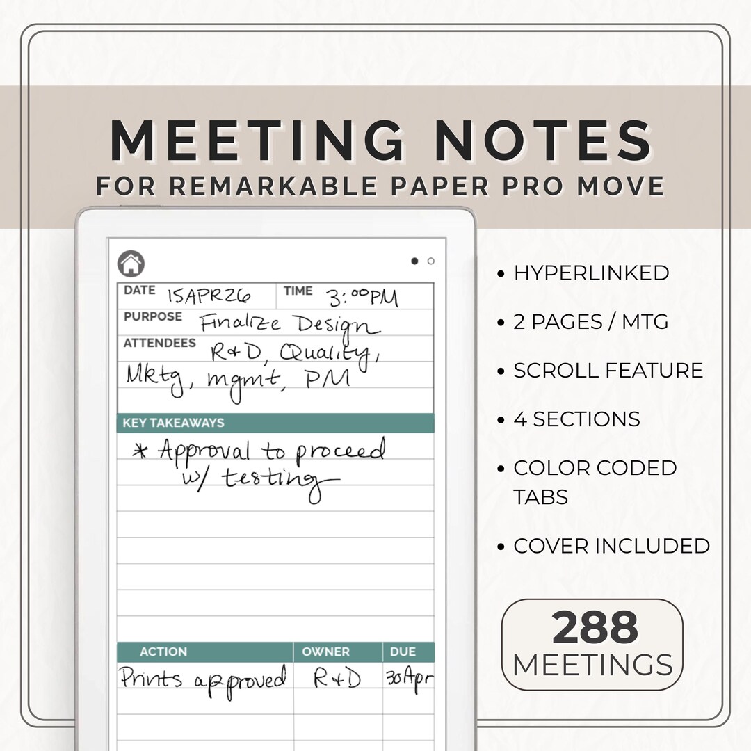 Micro Move Template Meeting Notes Template for Remarkable Paper Pro Move | Template for ...