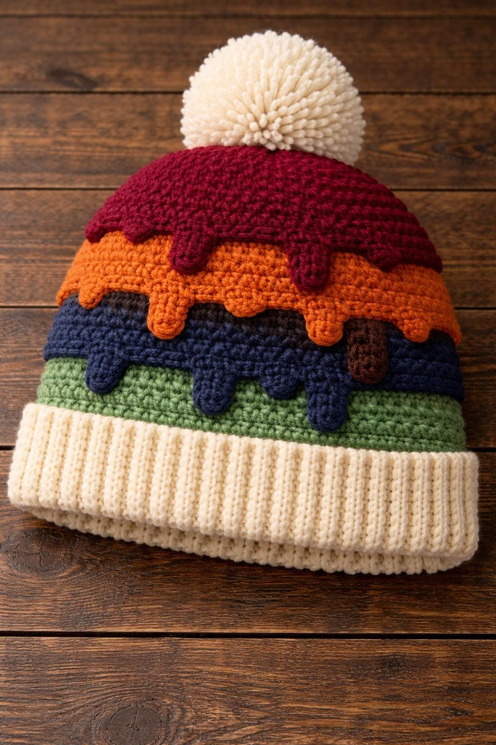 Dripping Ice Cream Beanie Crochet Pattern | Baby to Adult Sizes