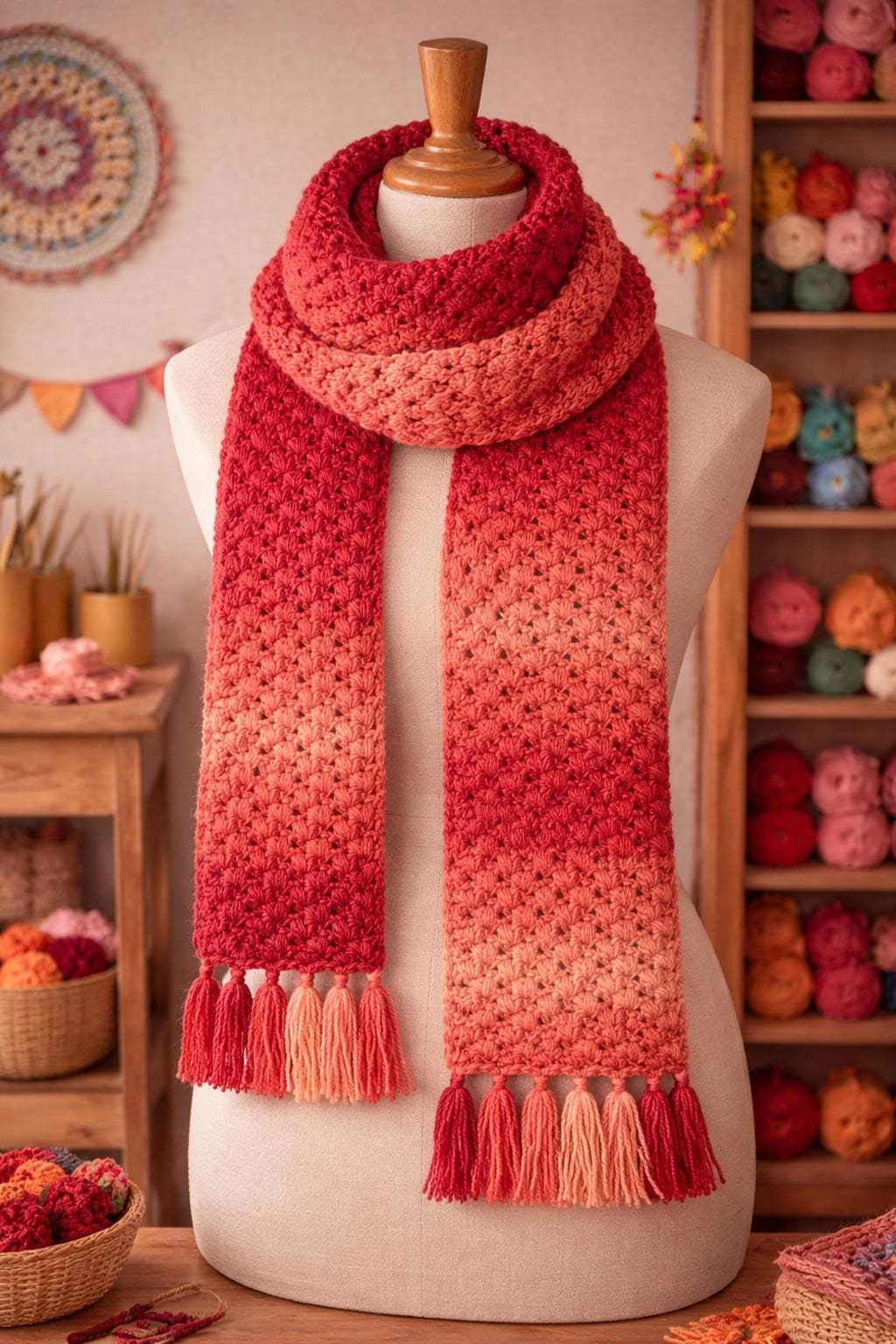 39 Beautiful Crochet Heart Patterns To Make With Love 9 Puff Hearts Tassel Scarf Crochet Pattern Gradient Heart