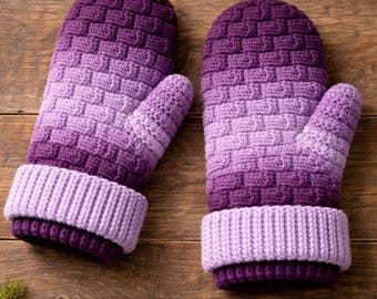 Sunset Ridge Fäustlinge Häkelanleitung | Korbgeflecht Handschuhe | Falten Sie die gerippte Manschette
