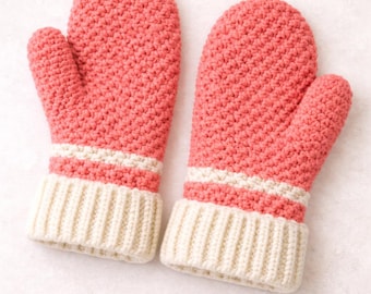Suzette Stitch Fold-over Mittens Crochet Pattern | Fold Over Ribbed Cuff