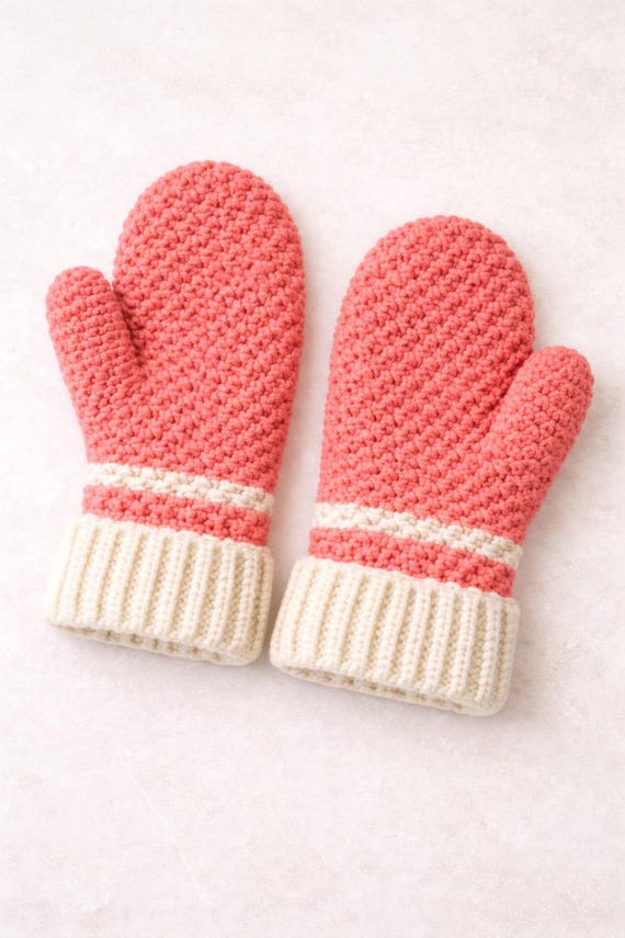 Suzette Stitch Fold-over Mittens Crochet Pattern | Fold Over Ribbed Cuff