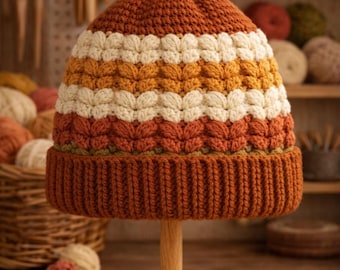 Butterfly Puff Beanie Crochet Pattern | Baby to Adult Sizes | Fold-Over Brim | PDF Download
