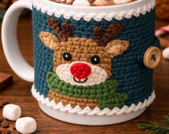 Reindeer Mug Cosy Crochet Pattern | Christmas Crochet Cup Sleeve | PDF